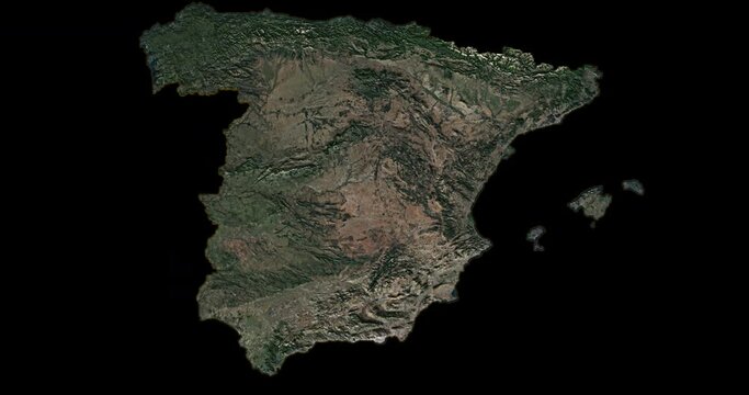 Spain south to north map with 3d relief 4K satellite ground top height