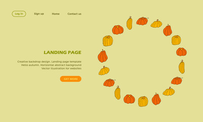Autumn design template, hand drawn pumpkins, flat vector illustration