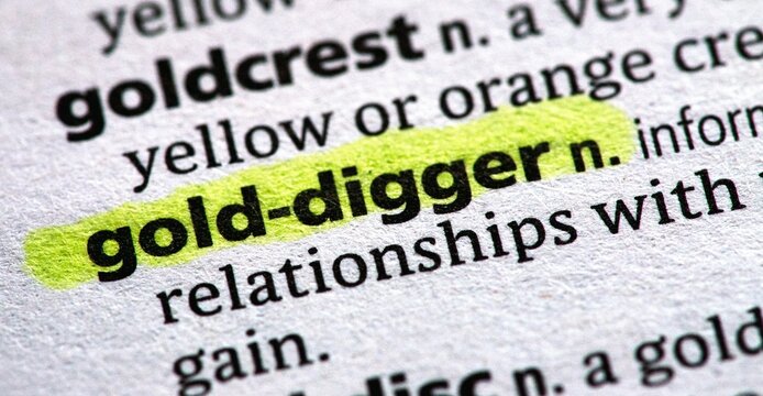 Close up photo o the words gold digger in a dictionary book