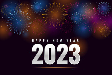 Happy new year 2023 Abstract background banner with fireworks. Holiday greeting card design.