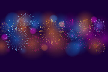 Fototapeta premium Brightly Colorful Fireworks. firework banner and traditional celebration Christmas new year holiday Diwali Festive