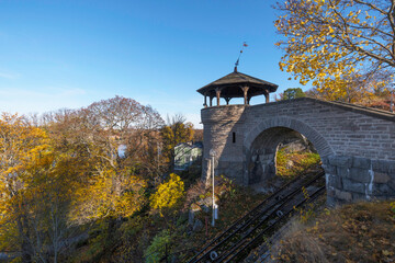  Bridge with view point tower, Funicular Railway a colorful autumn day in Stockholm