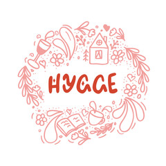Hand drawn set of home hygge doodles. Coziness and comfortable lifestyle, cozy home in sketch style.