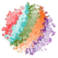Ultra high resolution abstract soft aesthetic watercolor painting illustration of clouds ball element. Explosion of multicolor powder. transparent background PNG file