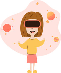 Girl playing VR. Space game
