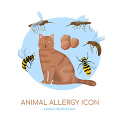 Types of allergy. Allergies caused by animals. Vector illustration