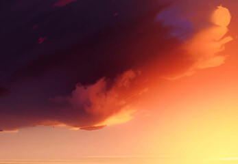 Sunset dawn clouds in fantasy style on soft dark background.