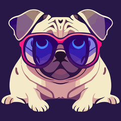 illustration Vector graphic of pug wearing sunglasses isolated good for logo, icon, mascot, print or customize your design