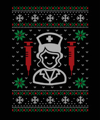 Merry Christmas Happy New Year nurse ugly Christmas sweater design eps vector file on black background