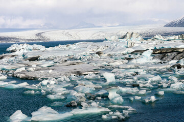 Jokulsarlon lake with ice and icebergs in Iceland