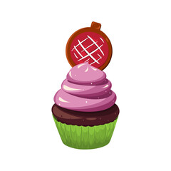 Christmas and New Year cupcakes and muffins decorated with ginger ball. An element of Christmas and New Year's design.