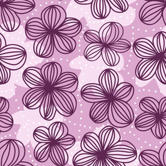 Fototapeta na wymiar Aesthetic contemporary printable seamless pattern with purple flowers. Modern floral background for textile, fabric, wallpaper, wrapping, gift wrap, paper, scrapbook and packaging