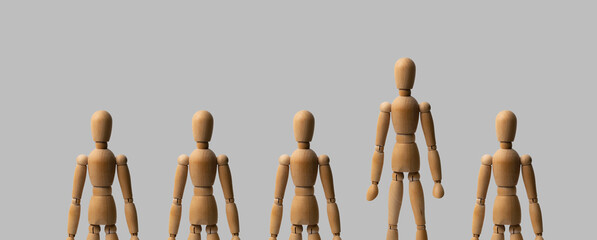 Obraz premium leadership and business concept, wooden dolls with one unique person