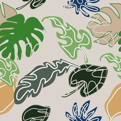 Fototapeta na wymiar Seamless pattern with leaves. Vector pattern for textile, fabric, wallpaper, wrapping paper.