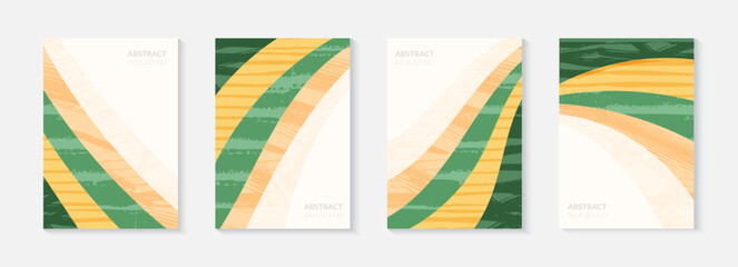 Obraz premium Green farm agriculture field template. Agro design vector layout. Abstract eco poster. Collection of ecology backgrounds. Eco countryside, hill shape, decoration set of organic farmland, nature art