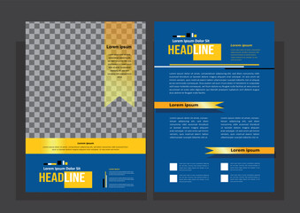 a template that uses a gold and blue theme with a minimalist design shape that is designed for A4 paper. place brochures.