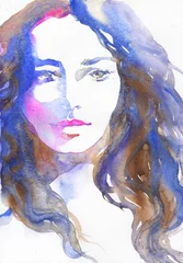 Zelfklevend Fotobehang woman portrait. watercolor painting. beauty fashion illustration © Anna Ismagilova