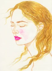 Foto auf Acrylglas Antireflex woman portrait. watercolor painting. beauty fashion background © Anna Ismagilova