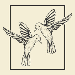 Two birds flying while playing and enjoying from a height wrapped in a frame