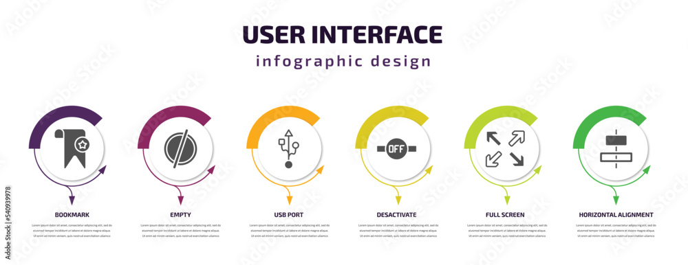 Poster user interface infographic template with icons and 6 step or option. user interface icons such as bo