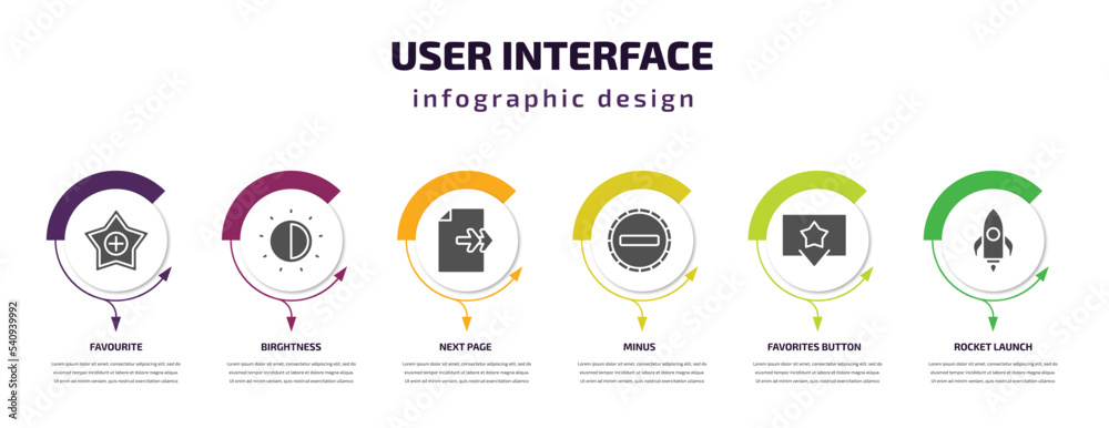 Aufkleber user interface infographic template with icons and 6 step or option. user interface icons such as fa