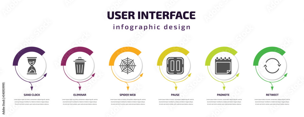 Poster user interface infographic template with icons and 6 step or option. user interface icons such as sa
