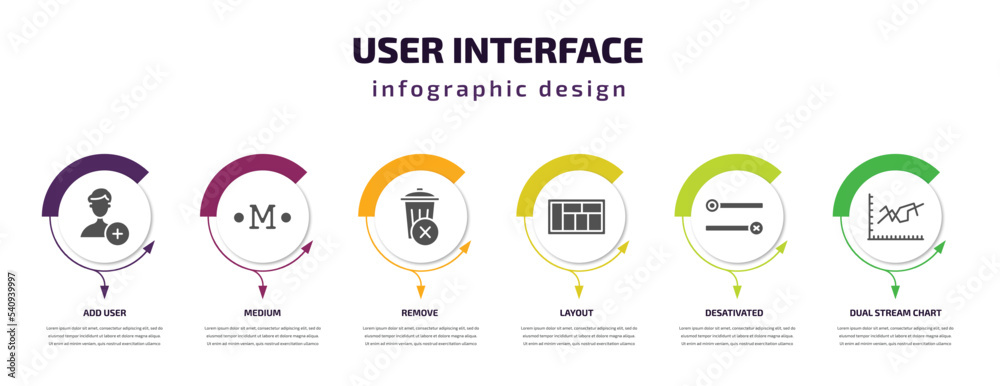 Poster user interface infographic template with icons and 6 step or option. user interface icons such as ad