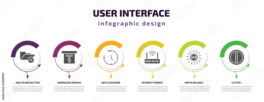Poster user interface infographic template with icons and 6 step or option. user interface icons such as ad