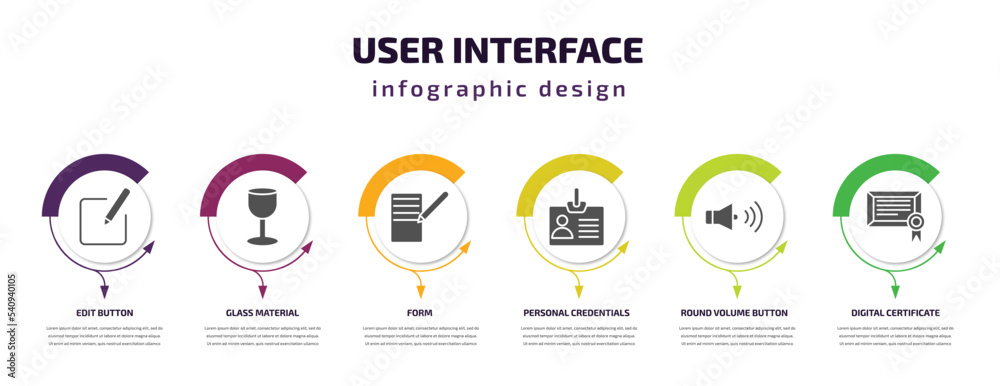 Poster user interface infographic template with icons and 6 step or option. user interface icons such as ed