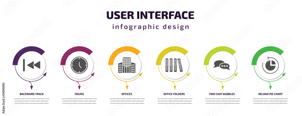 Poster user interface infographic template with icons and 6 step or option. user interface icons such as ba
