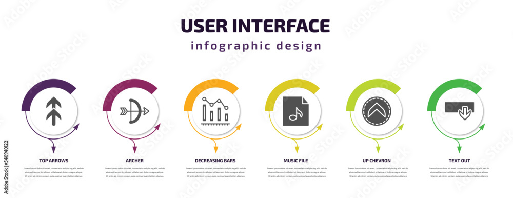 Poster user interface infographic template with icons and 6 step or option. user interface icons such as to