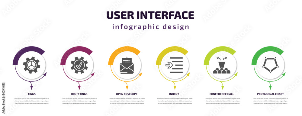Aufkleber user interface infographic template with icons and 6 step or option. user interface icons such as ti