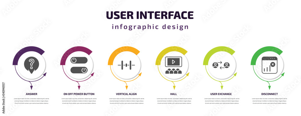Poster user interface infographic template with icons and 6 step or option. user interface icons such as an