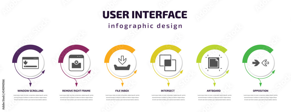 Poster user interface infographic template with icons and 6 step or option. user interface icons such as wi