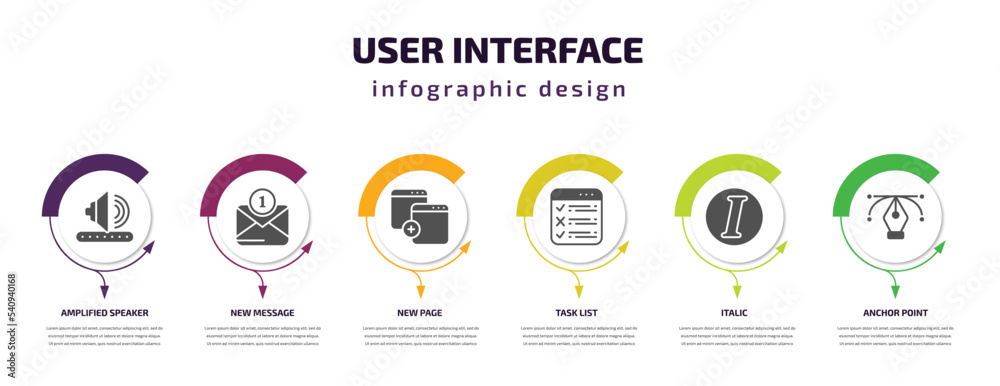Poster user interface infographic template with icons and 6 step or option. user interface icons such as am