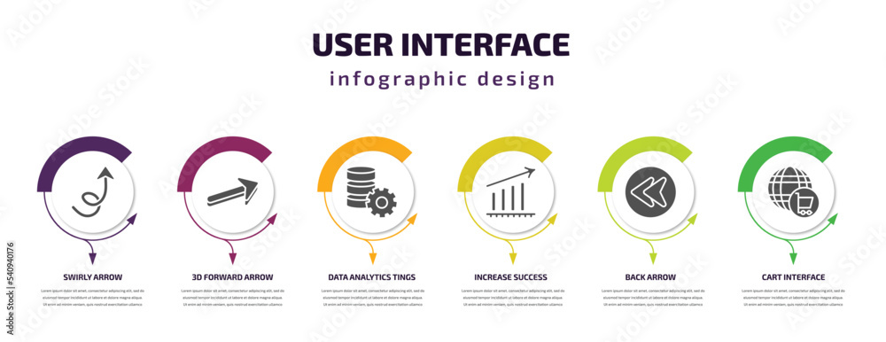 Poster user interface infographic template with icons and 6 step or option. user interface icons such as sw