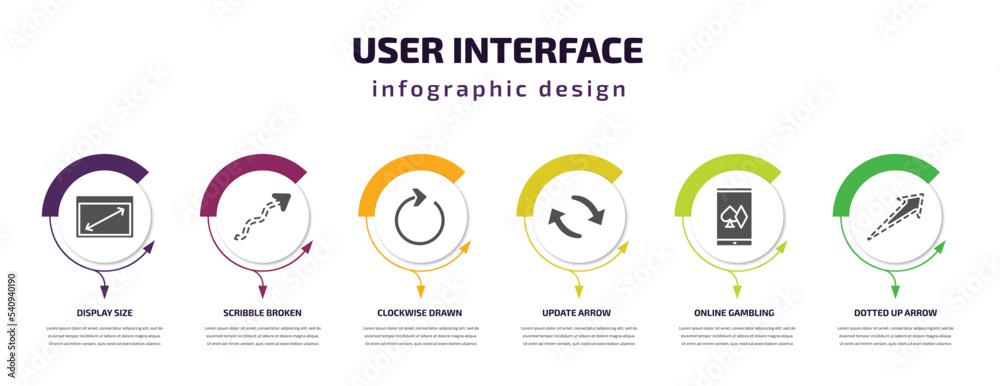 Poster user interface infographic template with icons and 6 step or option. user interface icons such as di