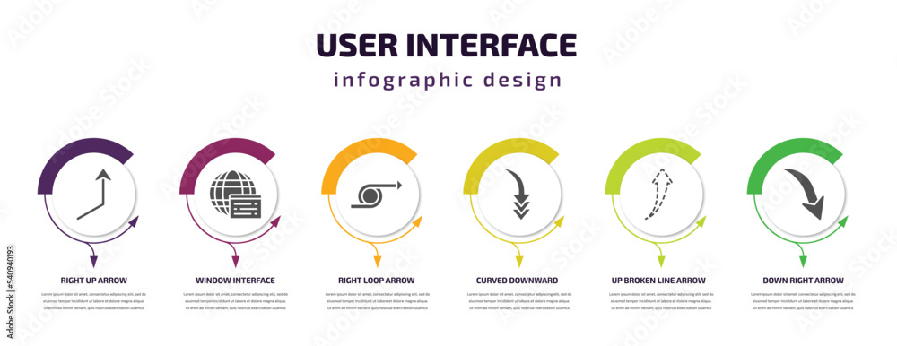 Poster user interface infographic template with icons and 6 step or option. user interface icons such as ri