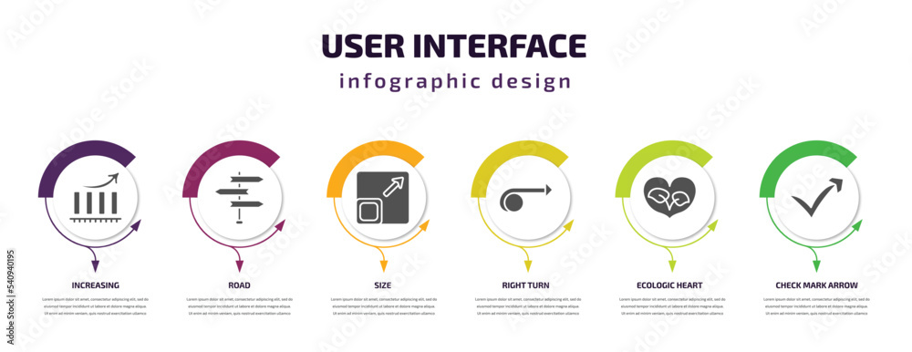 Poster user interface infographic template with icons and 6 step or option. user interface icons such as in