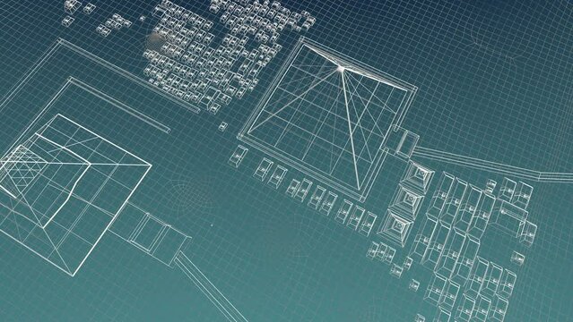 3D animation of a pyramid on the Giza plateau in Egypt high angle wireframe