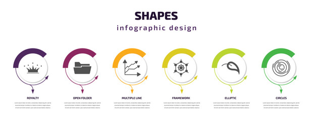 Fototapeta premium shapes infographic template with icons and 6 step or option. shapes icons such as royalty, open folder, multiple line, framework, elliptic, circles vector. can be used for banner, info graph, web,