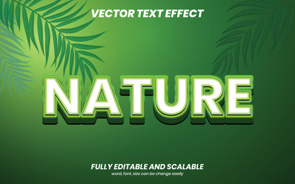 Nature text effect. Editable 3d eps green text style background vector image 