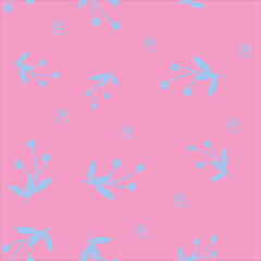 Vector seamless pattern with blue berries on pink background.