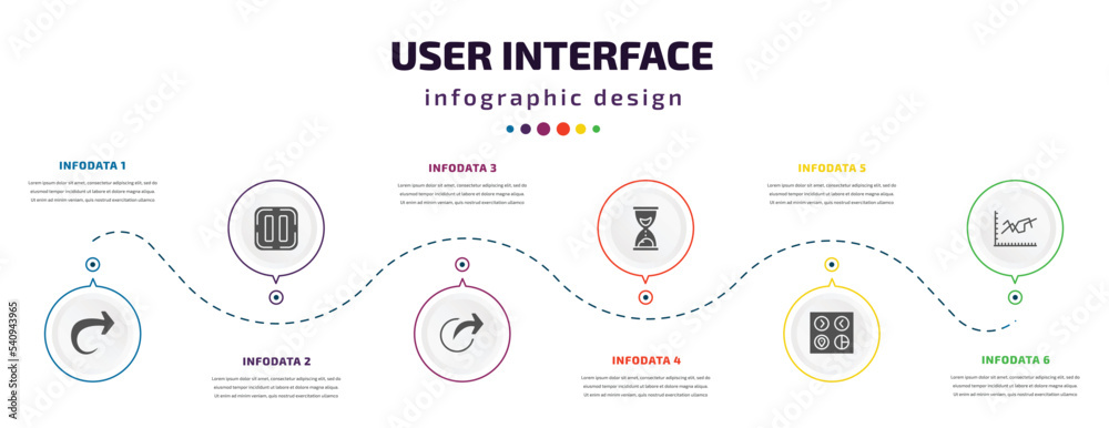 Poster user interface infographic element with icons and 6 step or option. user interface icons such as for