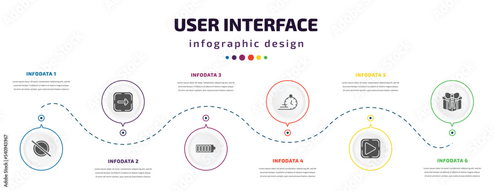 Poster user interface infographic element with icons and 6 step or option. user interface icons such as for