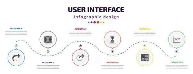 Fototapeta na wymiar user interface infographic element with icons and 6 step or option. user interface icons such as forward, pause, share, sand clock, user ting interface, dual stream chart vector. can be used for