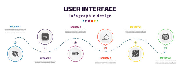 Fototapeta na wymiar user interface infographic element with icons and 6 step or option. user interface icons such as forbbiden, go, charging status, express, play, giftbox vector. can be used for banner, info graph,
