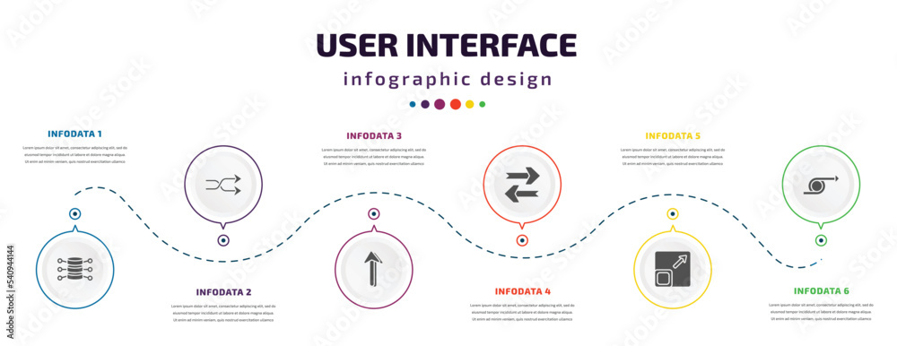 Poster user interface infographic element with icons and 6 step or option. user interface icons such as dat