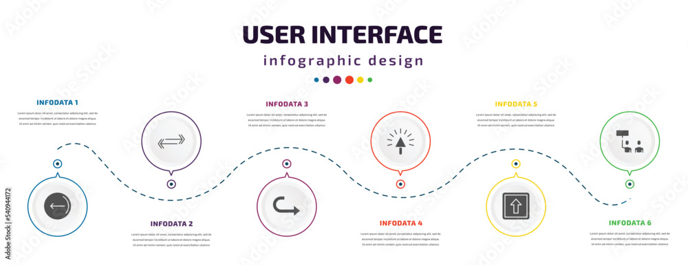 Poster user interface infographic element with icons and 6 step or option. user interface icons such as go 