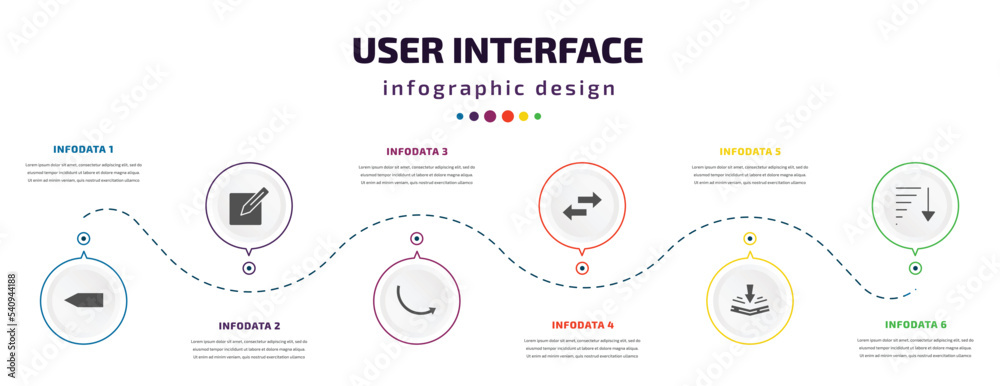 Poster user interface infographic element with icons and 6 step or option. user interface icons such as bla